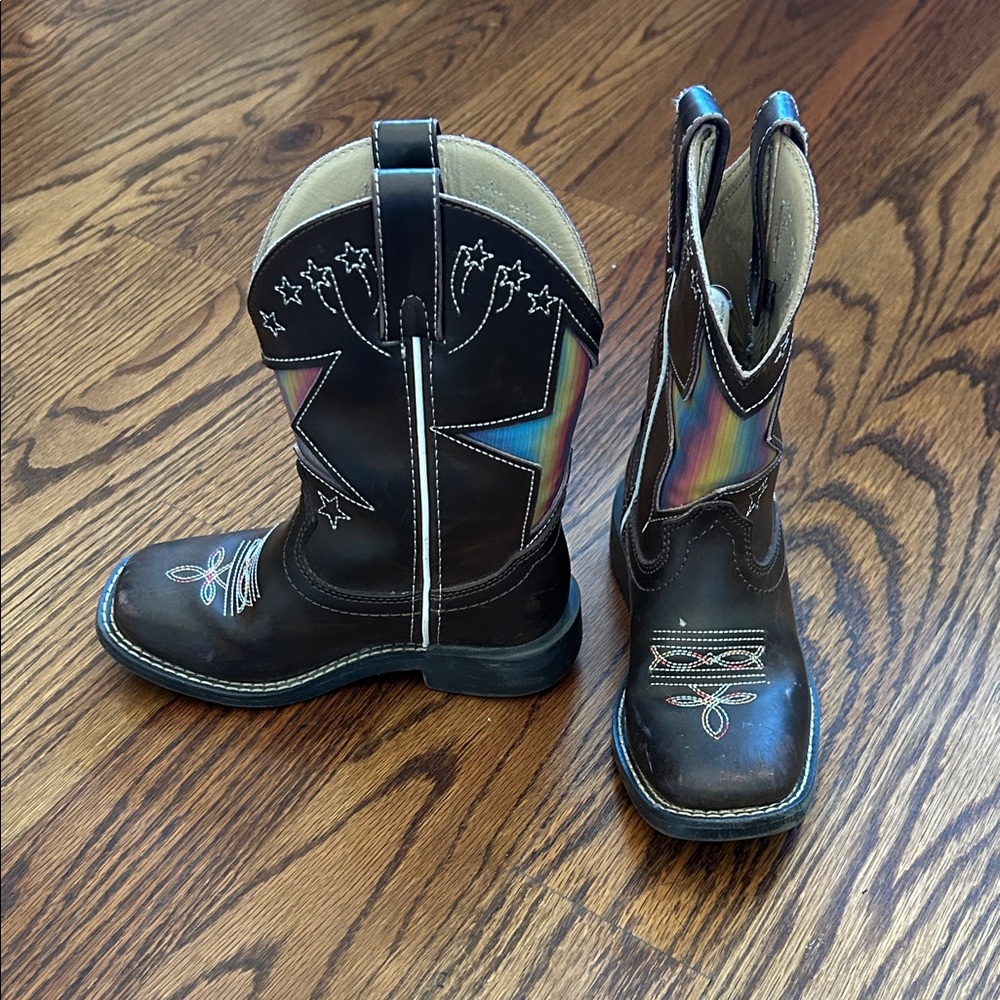 Children's Brown Cowboy Boots, Shayanne SuperStar broad square toe, size 10,